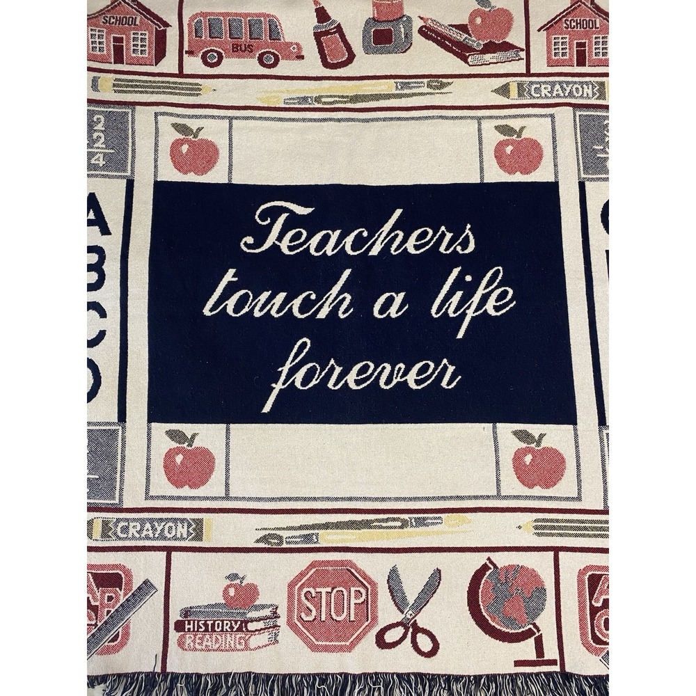 VTG 1995 Teachers Touch a Life Forever Woven Tapestry Throw Blanket